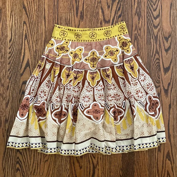 Anthropologie Small Sequined Embroidered Midi Skirt Boho Yellow Lining Skirt - Picture 1 of 6